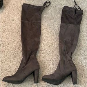 Gray Suede Thigh High Boots